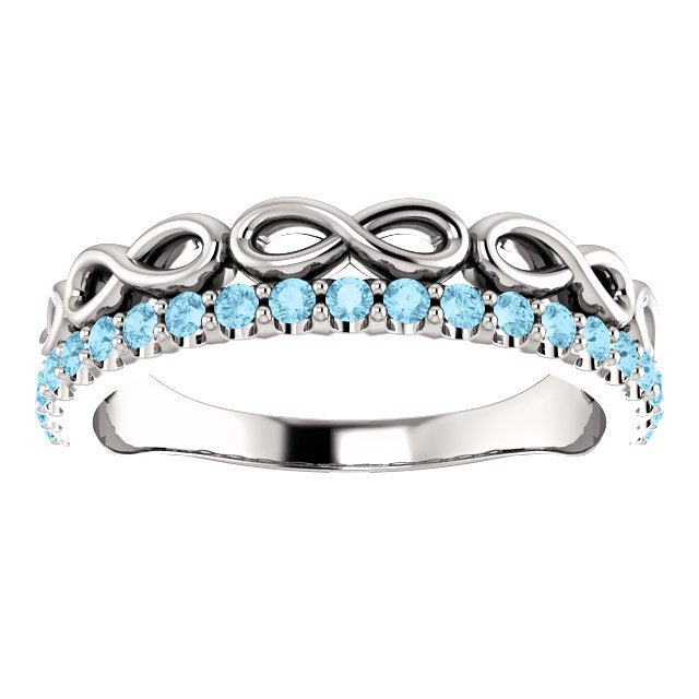JeenMata Flower Halo Bezel 1.75 Carat Round Cut Deep Blue Created Aquamarine  and Moissanite Infinity Twisted Band Wedding Ring Set in 18K White Gold  Plating over Silver - Walmart.com